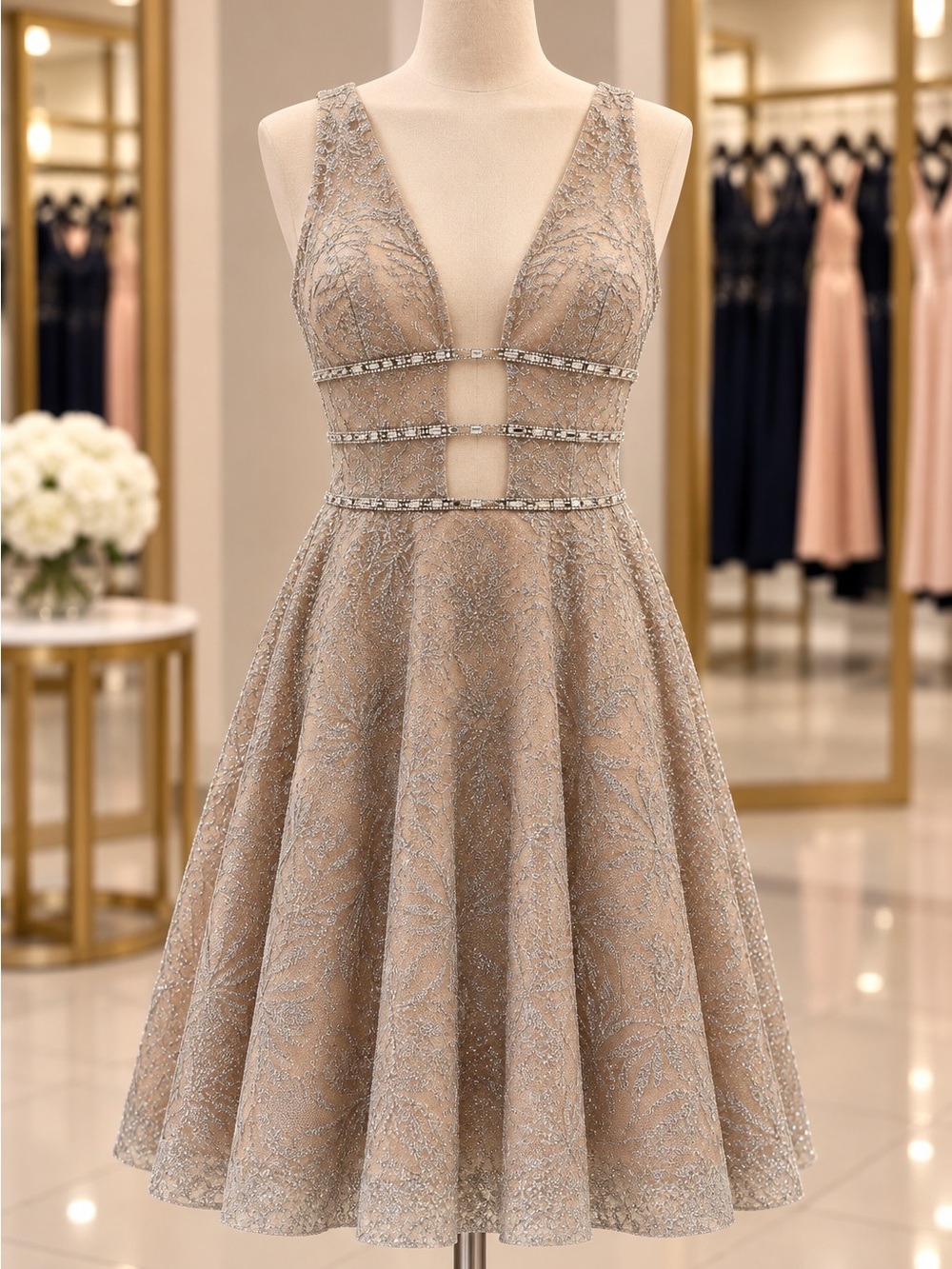 Gianni Bini Size 9 Blush Pink Silver Glitter Rhinestone Homecoming Dress NWT